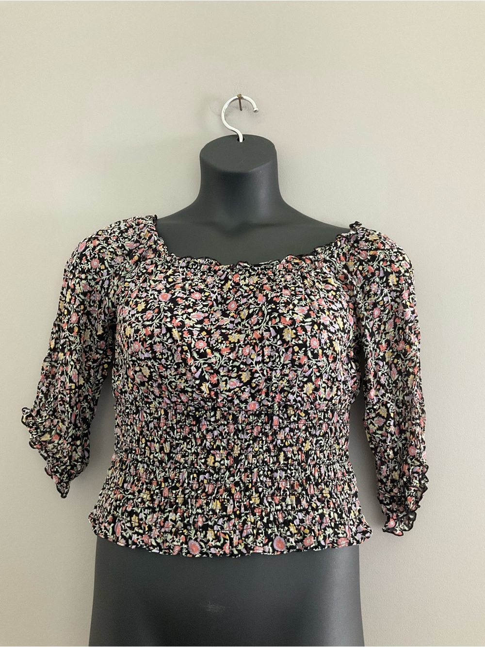Anthropologie Black Floral Top
